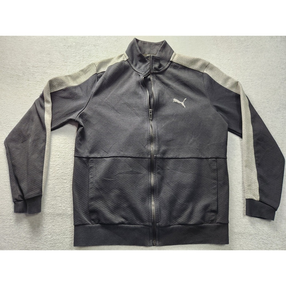 Puma Mens Full‎ Zip Track Jacket Black Grey Textured Knit Mock Neck 584802-01 M